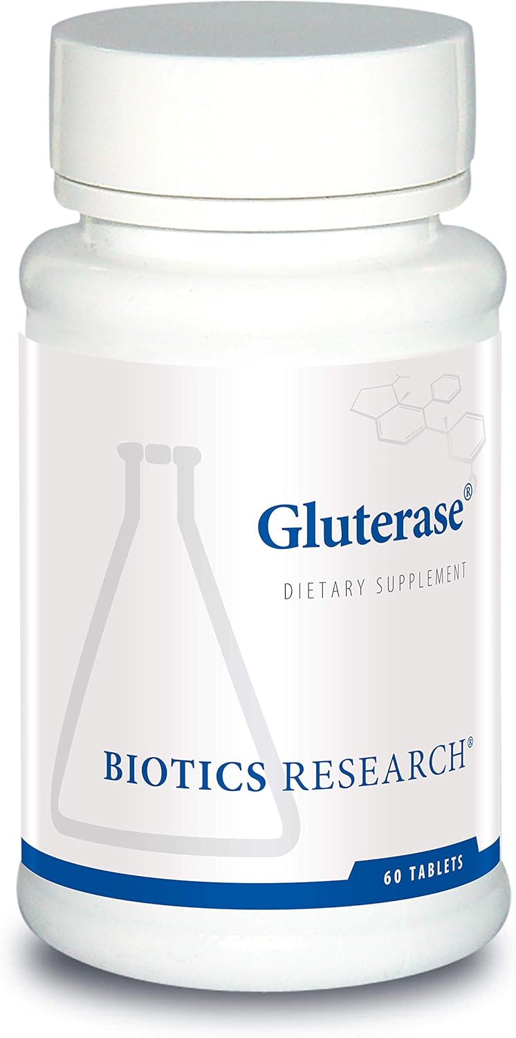 Biotics Research Gluterase Enzymes with Tolerase for Gluten Digestion, Gut-Supportive Nutrients, Okra, Marshmallow, Vitamin U Complex, 60 Tablets