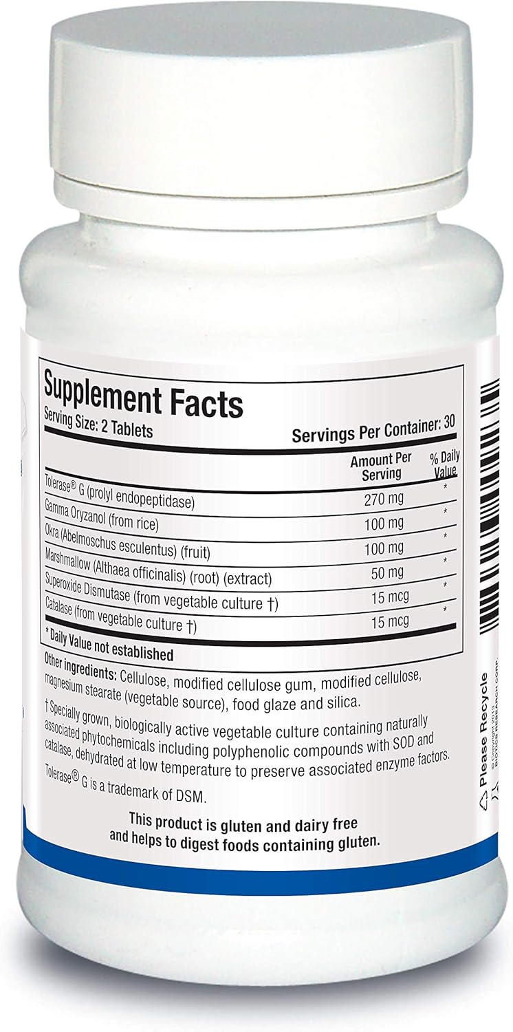 Biotics Research Gluterase Enzymes with Tolerase for Gluten Digestion, Gut-Supportive Nutrients, Okra, Marshmallow, Vitamin U Complex, 60 Tablets