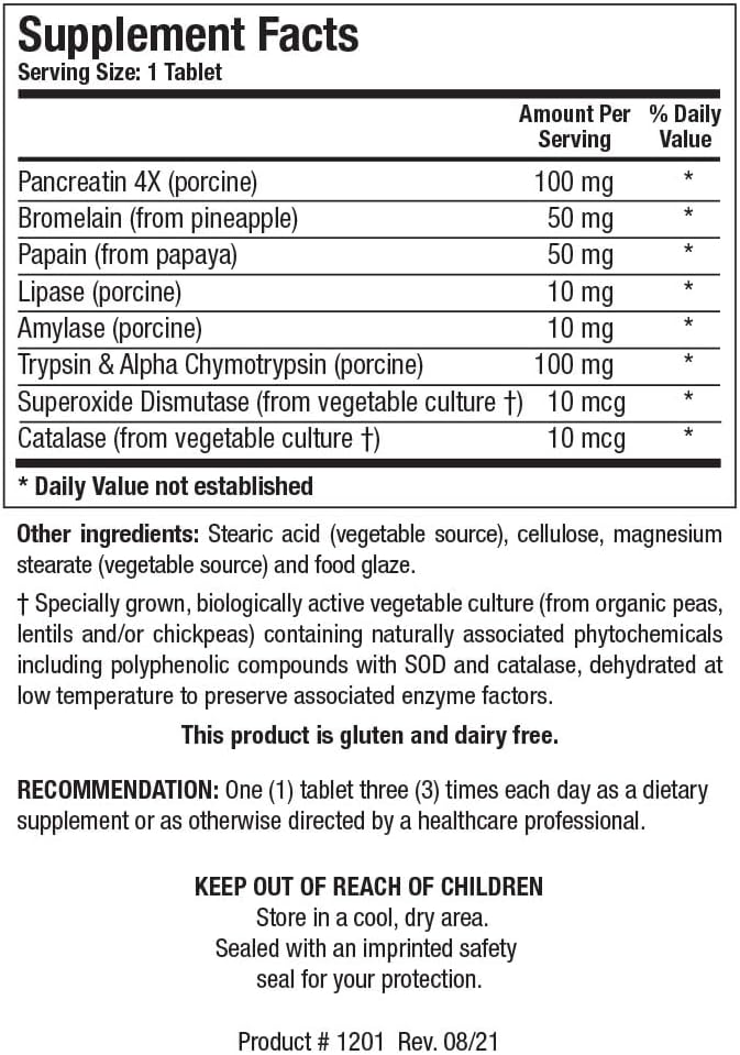 Biotics Research Intenzyme Fort™ Proteolytic Enzymes - Pancreatin, Bromelain, Papain - 100 Tablets for Healthy Protein Digestion & Immune Support