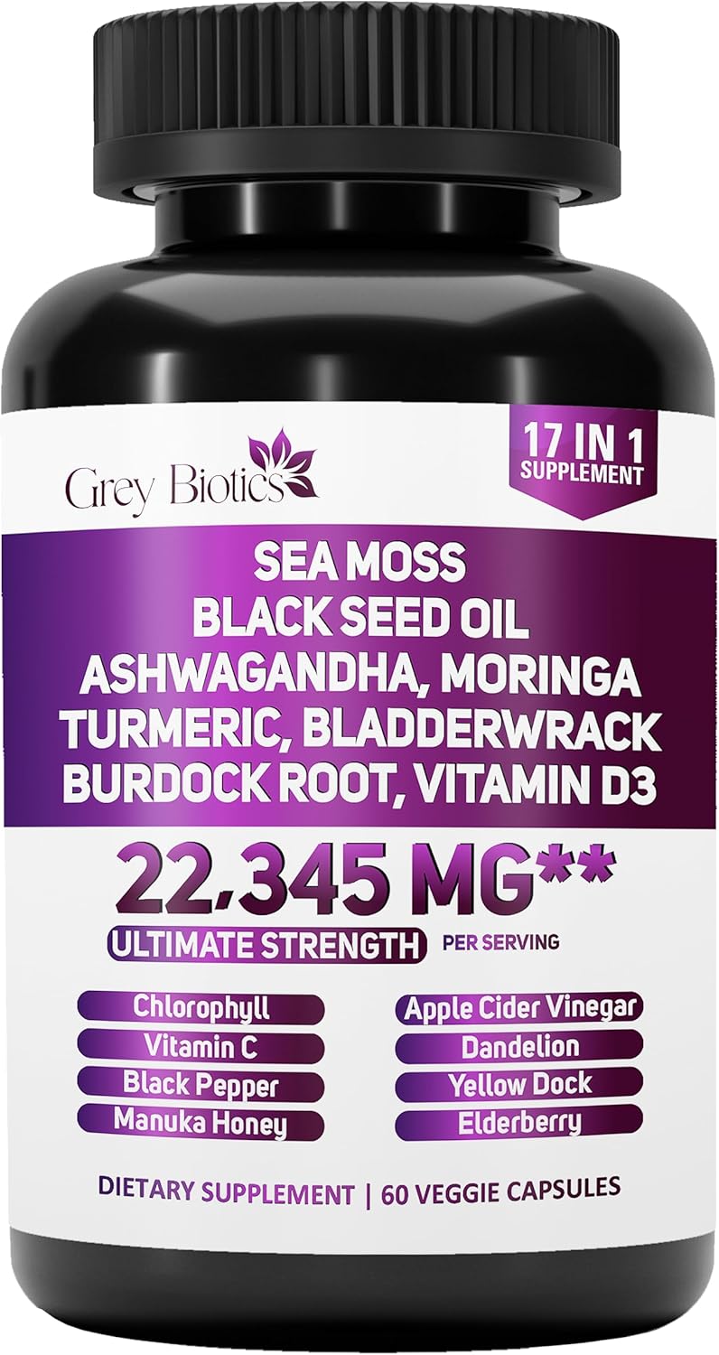 Biotics Sea Moss, Black Seed Oil, Turmeric, Ashwagandha Capsules with Moringa, Black Pepper, Vitamins - 60ct
