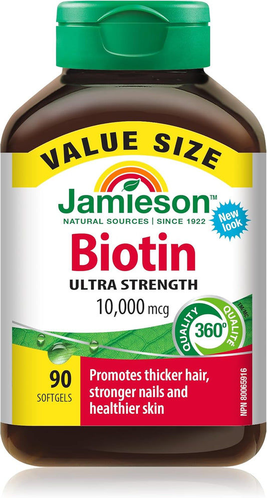 Biotin 10,000 mcg Softgels Value Size 90 Count by Jamieson