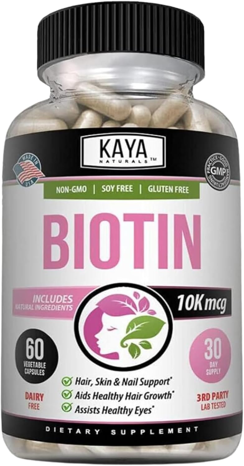 Biotin 10,000mcg Hair Growth Vitamins for Strong Nails and Healthy Skin - 60 Count Supplement for Men and Women