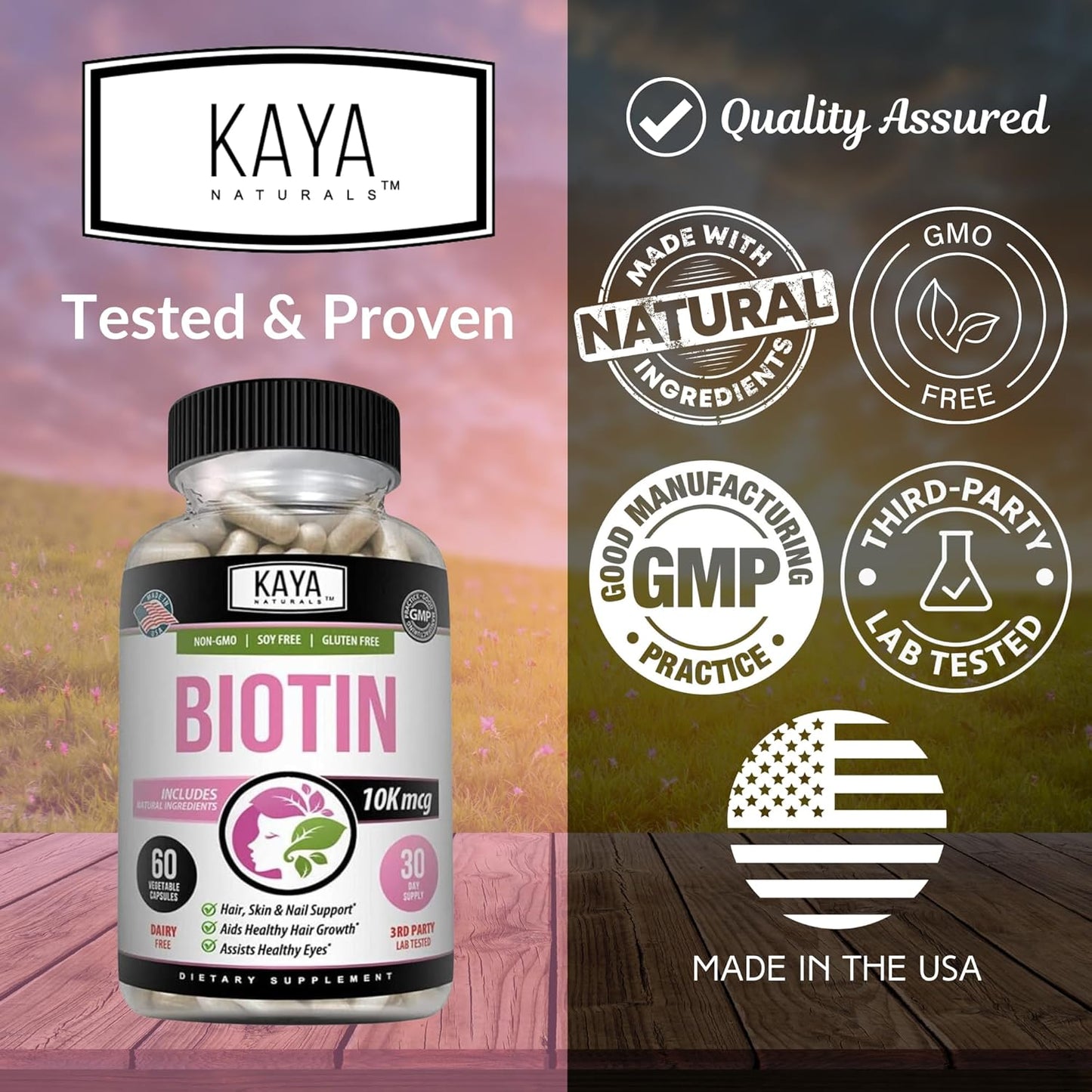 Biotin 10,000mcg Hair Growth Vitamins for Strong Nails and Healthy Skin - 60 Count Supplement for Men and Women