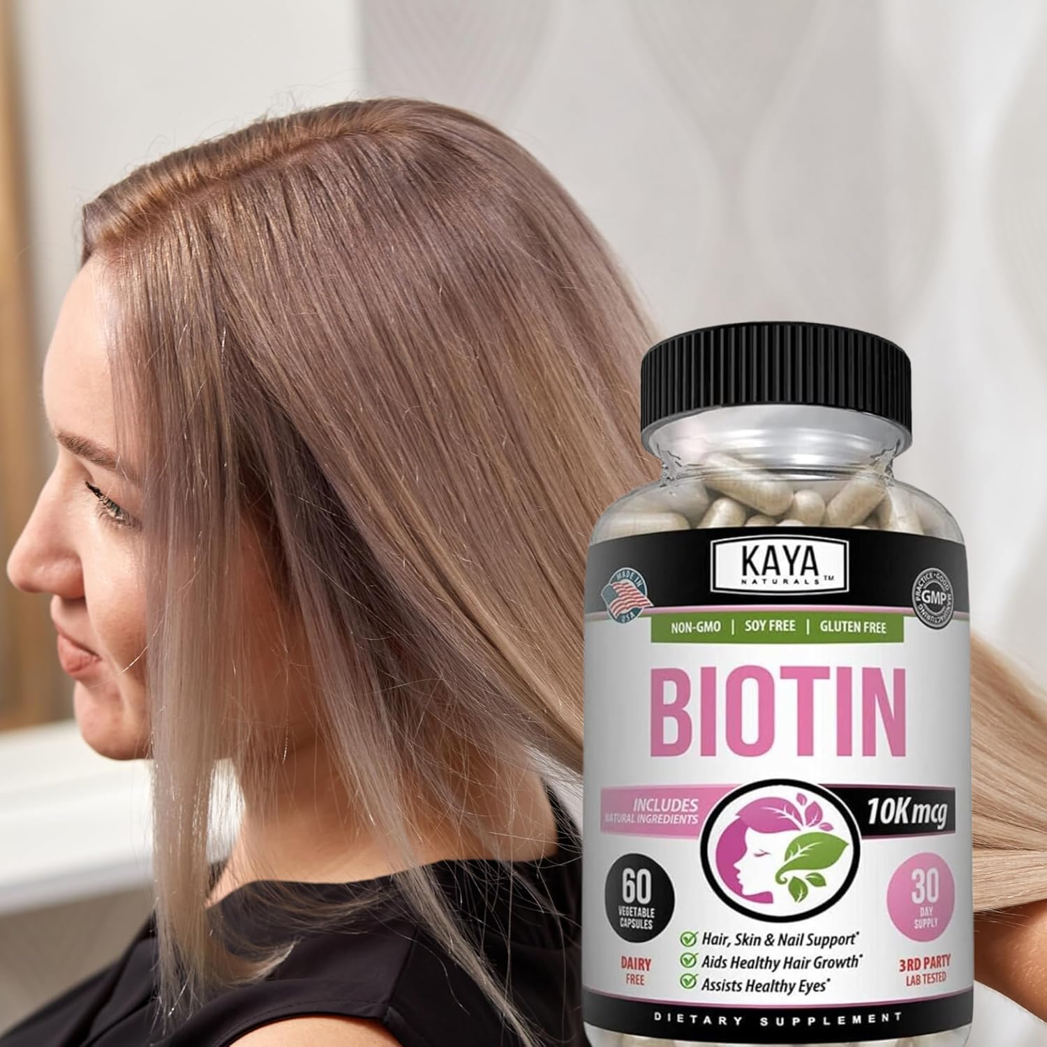Biotin 10,000mcg Hair Growth Vitamins for Strong Nails and Healthy Skin - 60 Count Supplement for Men and Women