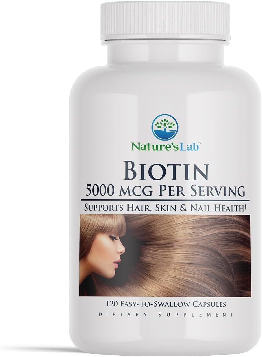 Biotin 5000 mcg Capsules - Supports Healthy Hair, Skin & Nails - 120 Count (4 Month Supply)
