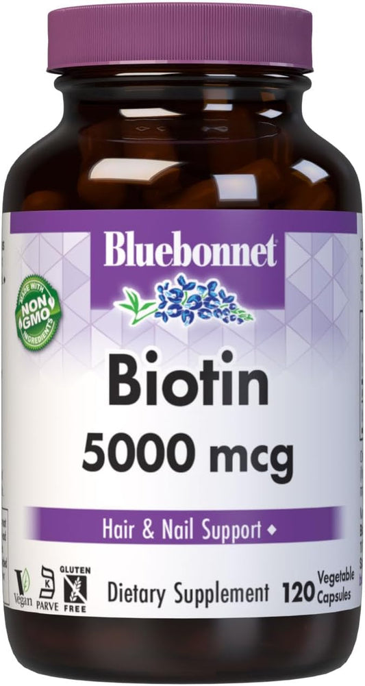 Biotin 5000 mcg for Hair & Nail Support - Non-GMO, Vegan, Kosher, Gluten-Free - 120 Vegetable Capsules