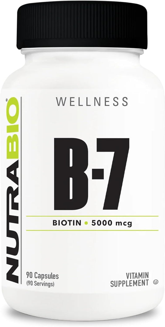 Biotin 5000mcg Supplement for Healthy Hair, Skin, and Nails - 90 Vegetable Capsules