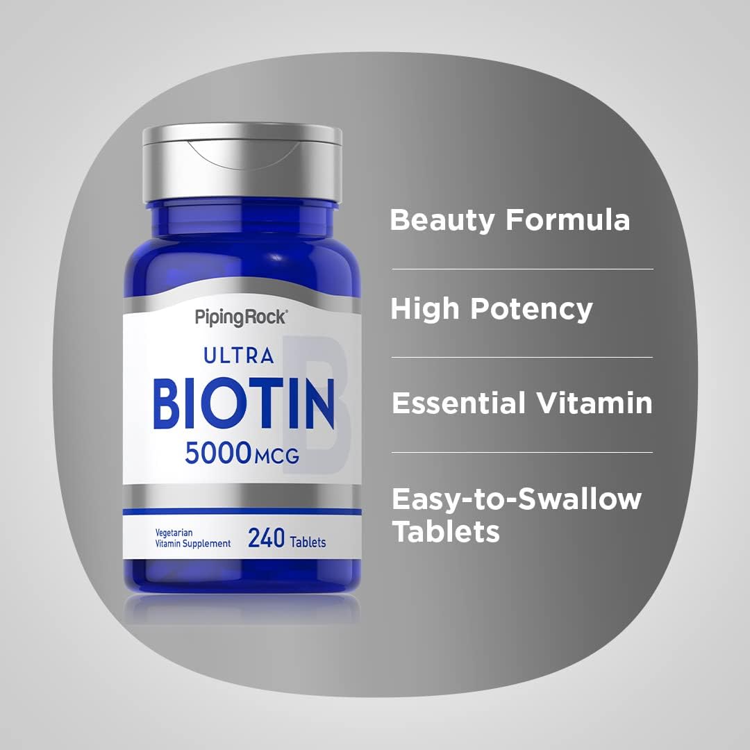 Biotin 5000mcg Tablets - 240 Count - Beauty Vitamin Supplement - Vegetarian, Non-GMO, Gluten Free