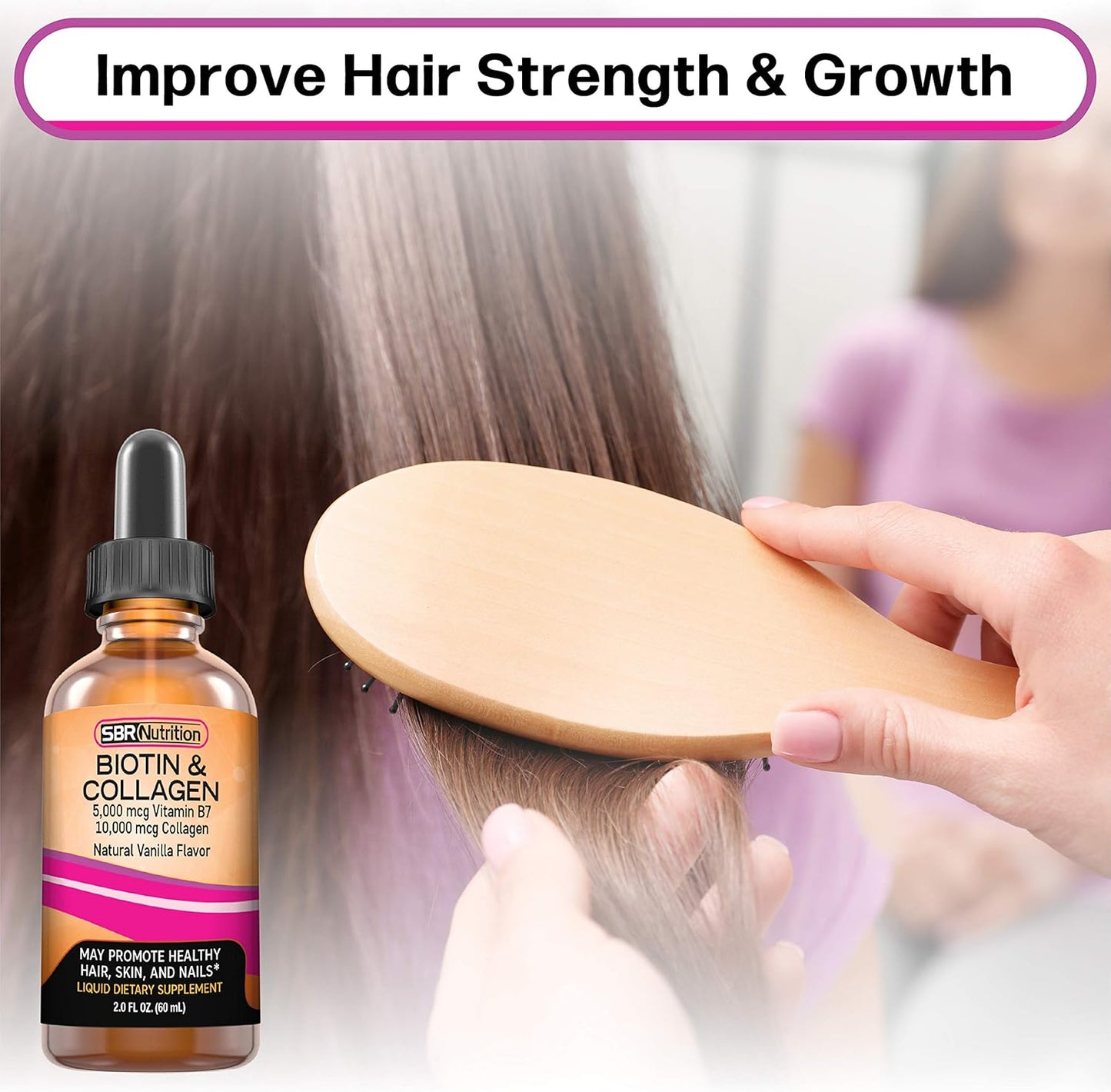 Biotin and Collagen Liquid Supplement for Hair Growth, Skin Health, and Nail Strength - 2 oz Bottle