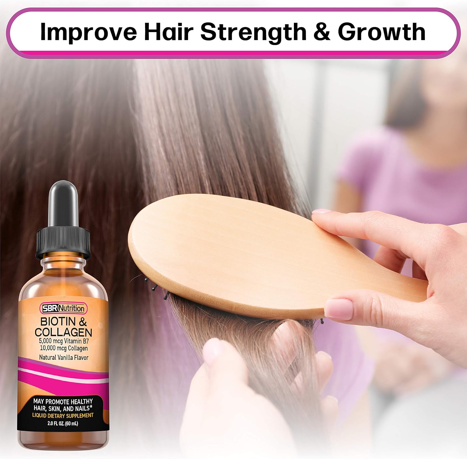 Biotin and Collagen Liquid Supplement for Hair Growth, Skin Health, and Nail Strength - 2 oz Bottle