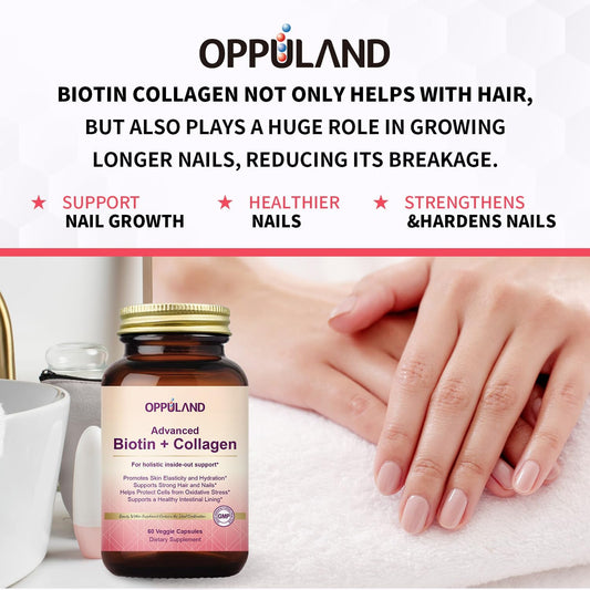 Biotin and Collagen Supplements for Women - 5000 mcg Biotin + Collagen - Promotes Healthy Hair, Skin, and Nails - 60 Veggie Capsules