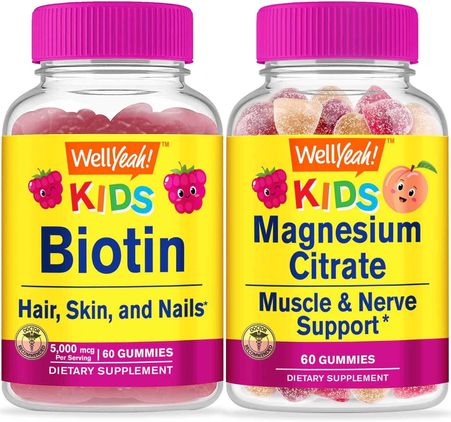 Biotin and Magnesium Citrate Gummies Bundle for Kids - Delicious Vitamin Supplement, Gluten Free, GMO Free, Chewable
