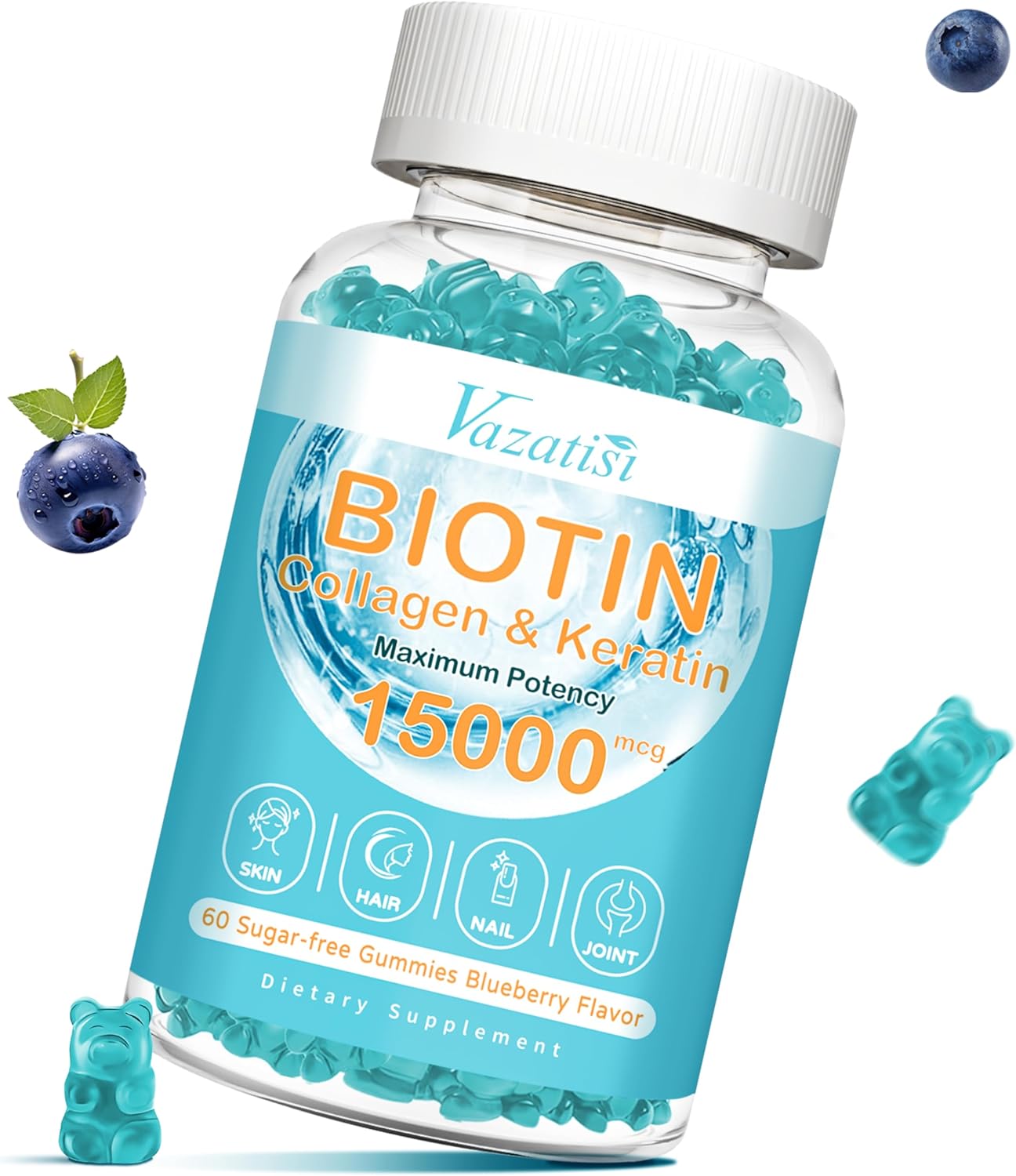 Biotin Collagen Gummies with Vitamin C for Hair Skin Nails - Blueberry Flavor, 60 Ct