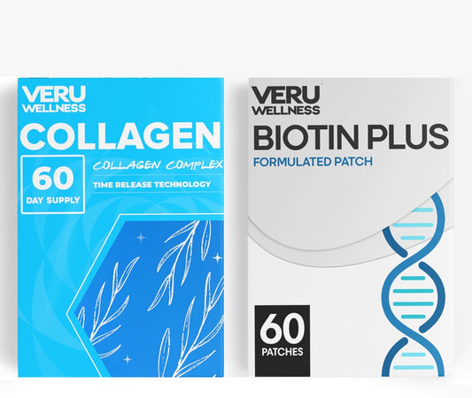 Biotin Collagen Hair Skin Nail Patches - 60 Day Supply, Self Adhesive Time Release Patch, 8-10 Hours - Veru Wellness Lifestyle Duo