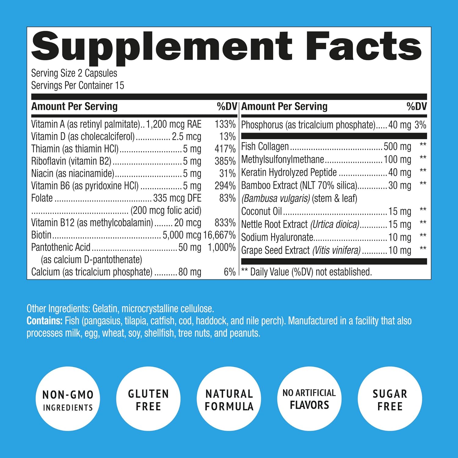 Biotin, Collagen, Keratin, and Folate Hair Loss Treatment Vitamins for Men & Women - Hair Growth, Follicle, Skin, Nails - Postpartum Support - GMO & Gluten Free - 60 Capsules