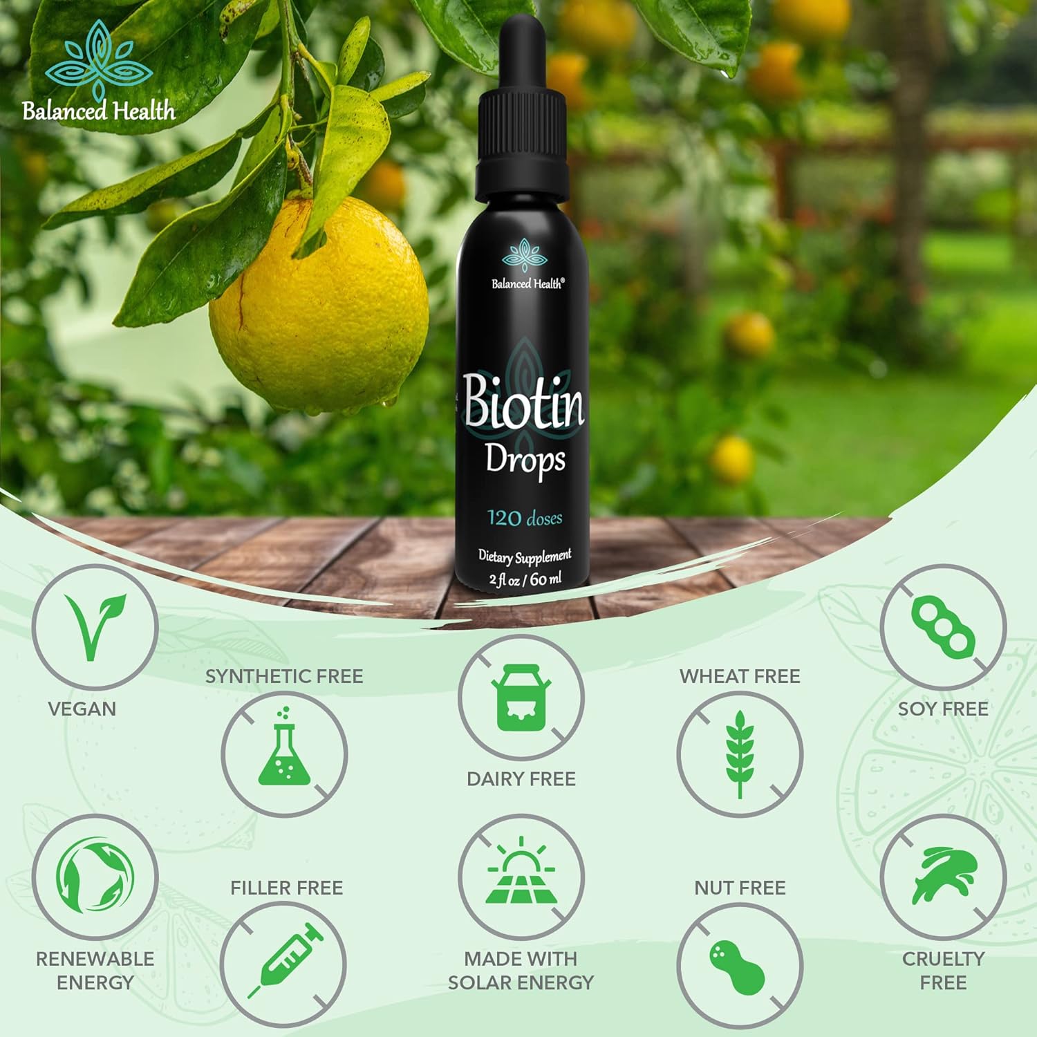 Biotin Drops for Healthy Hair, Skin, and Nails - 2oz Lemon Flavor, 120 Servings