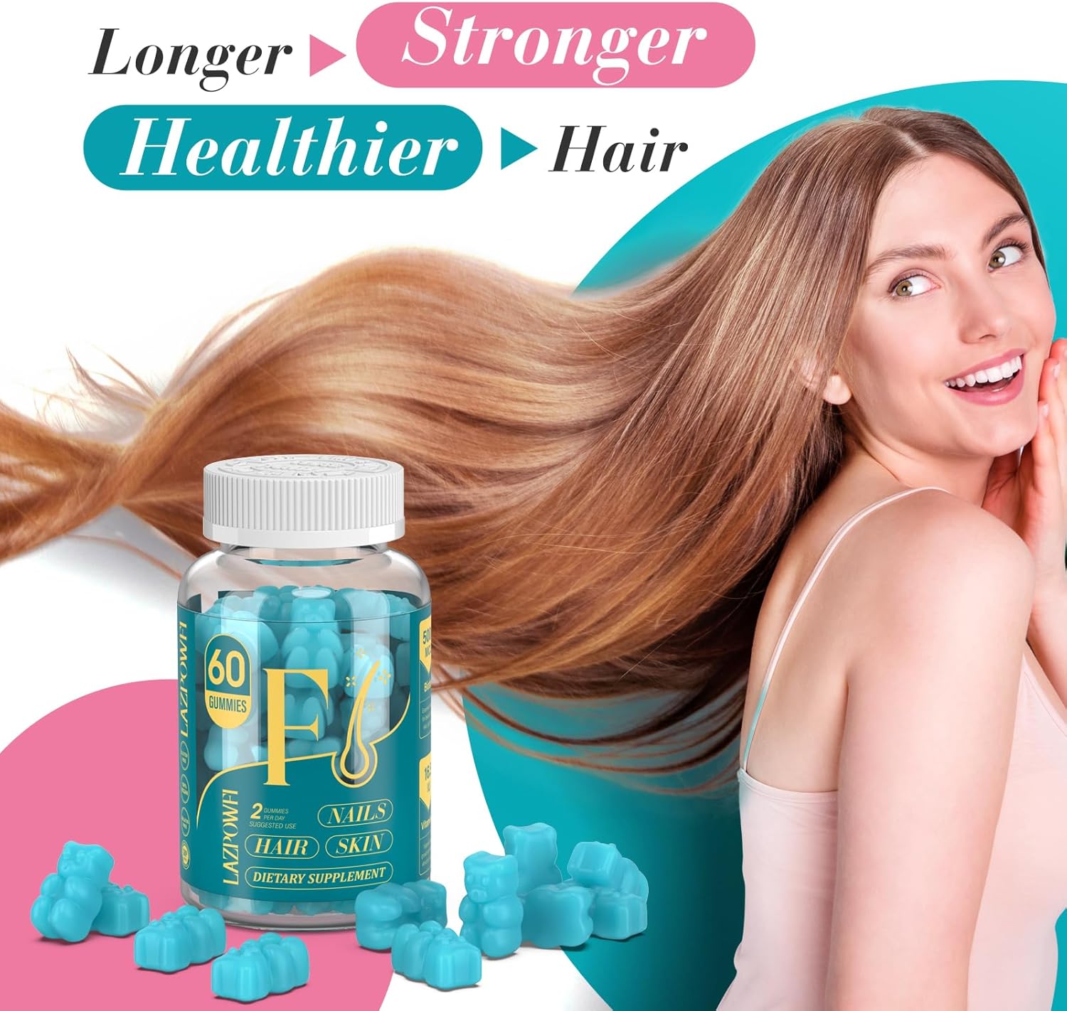 Biotin Gummies for Hair, Skin, and Nails - Vegan Vitamin B7 for Hair Growth and Stronger Nails - 90 Day Supply - Blueberry - 3 Pack