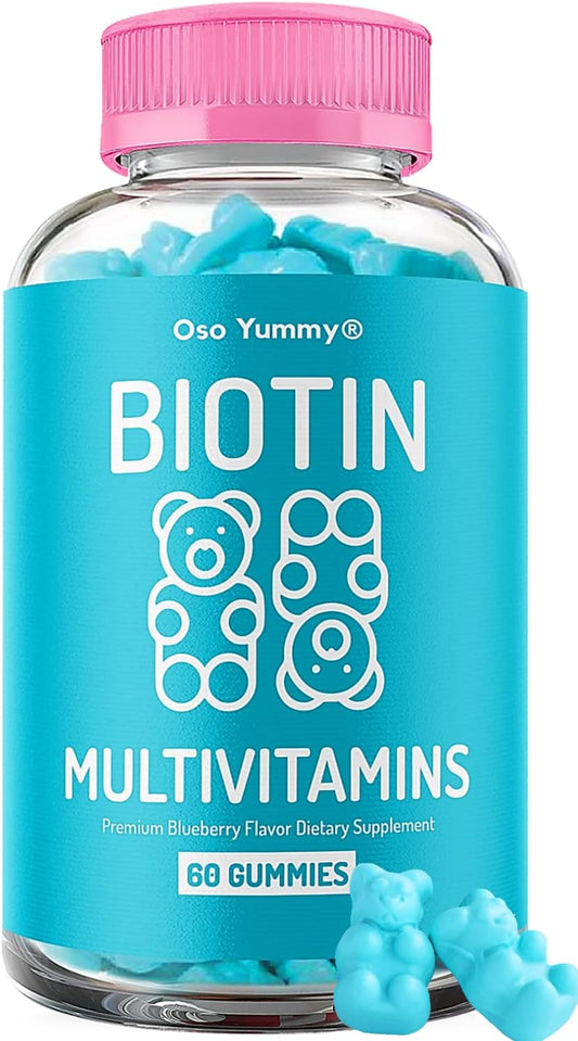 Biotin Gummies for Hair, Skin, and Nails with Vitamins A, C, D, E, B6, B12, and Zinc - Vegan Bear Shaped Supplement for Faster Hair Growth in Women and Men