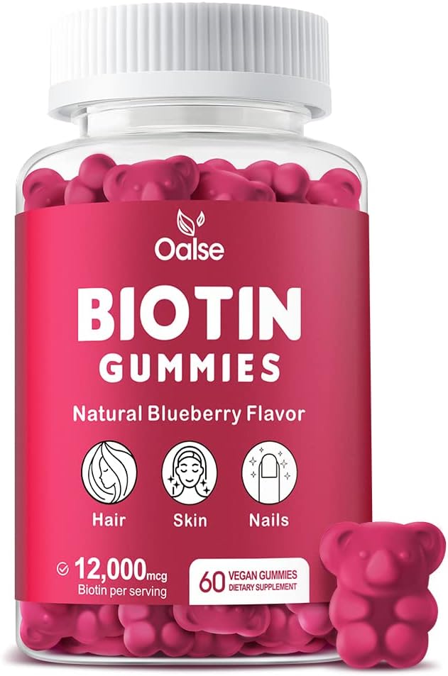 Biotin Gummies with Chlorophyll, Black Seed Oil, Multivitamins, & Zinc for Hair Skin Nails - 60 Count Pack - Women Men