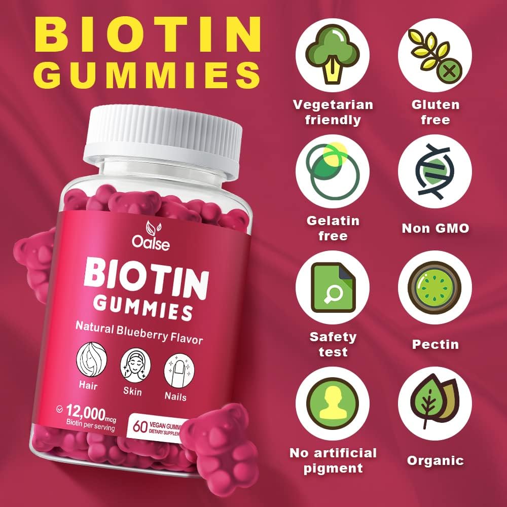 Biotin Gummies with Chlorophyll, Black Seed Oil, Multivitamins, & Zinc for Hair Skin Nails - 60 Count Pack - Women Men