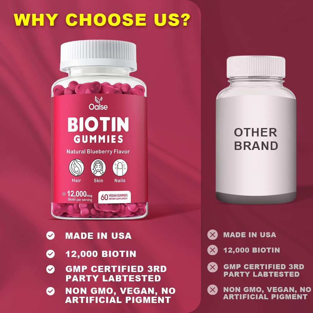 Biotin Gummies with Chlorophyll, Black Seed Oil, Multivitamins, & Zinc for Hair Skin Nails - 60 Count Pack - Women Men