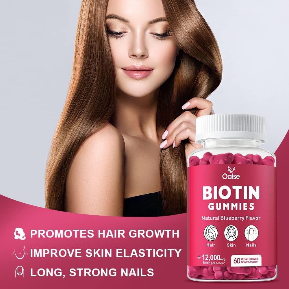 Biotin Gummies with Chlorophyll, Black Seed Oil, Multivitamins, & Zinc for Hair Skin Nails - 60 Count Pack - Women Men