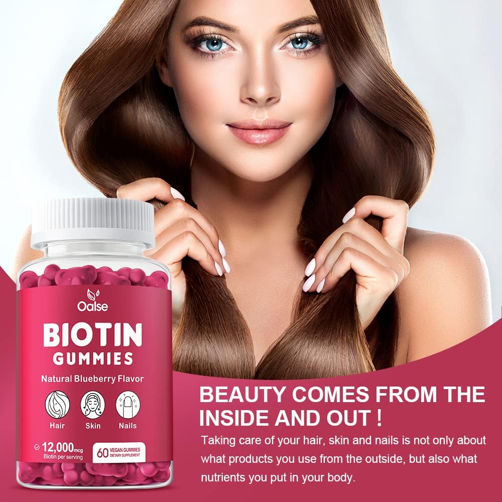 Biotin Gummies with Chlorophyll, Black Seed Oil, Multivitamins, & Zinc for Hair Skin Nails - 60 Count Pack - Women Men