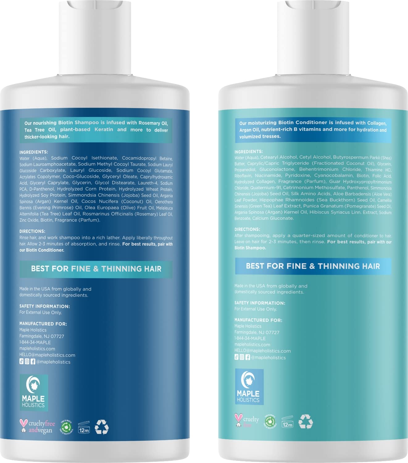 Biotin Hair Growth Set with Rosemary, Collagen - Volumizing Shampoo, Conditioner, Supplement Kit for Thickening Hair
