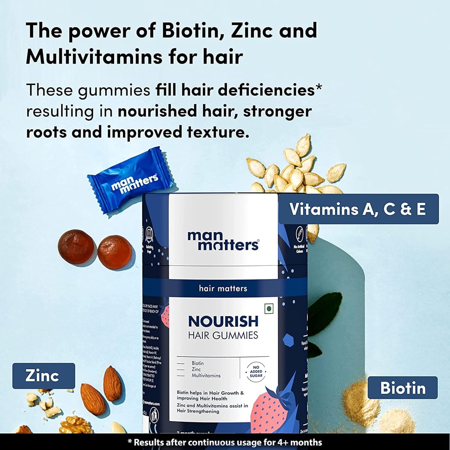 Biotin Hair Gummy with Hair Vitamins for Healthy Hair - 60 Gummies - No Added Sugar