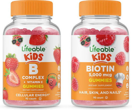 Biotin Kids + B Complex Gummies Bundle - VitaWorks Lifeable, Gluten Free, GMO Free, Chewable Vitamin Supplement
