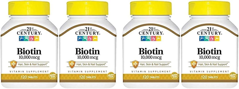 Biotin Tablets 10,000 mcg for Hair, Skin, and Nails - Pack of 2