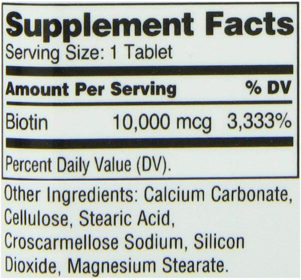 Biotin Tablets 10,000 mcg for Hair, Skin, and Nails - Pack of 2