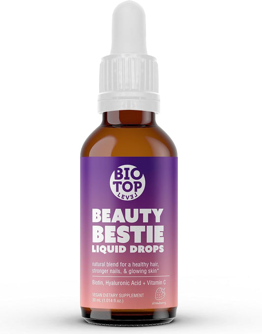 BIOTOPLEVEL Beauty Bestie Vegan Liquid Drops - Biotin, Vitamin C, Hyaluronic Acid - Supports Healthy Hair, Skin, Nails - 1 fl oz