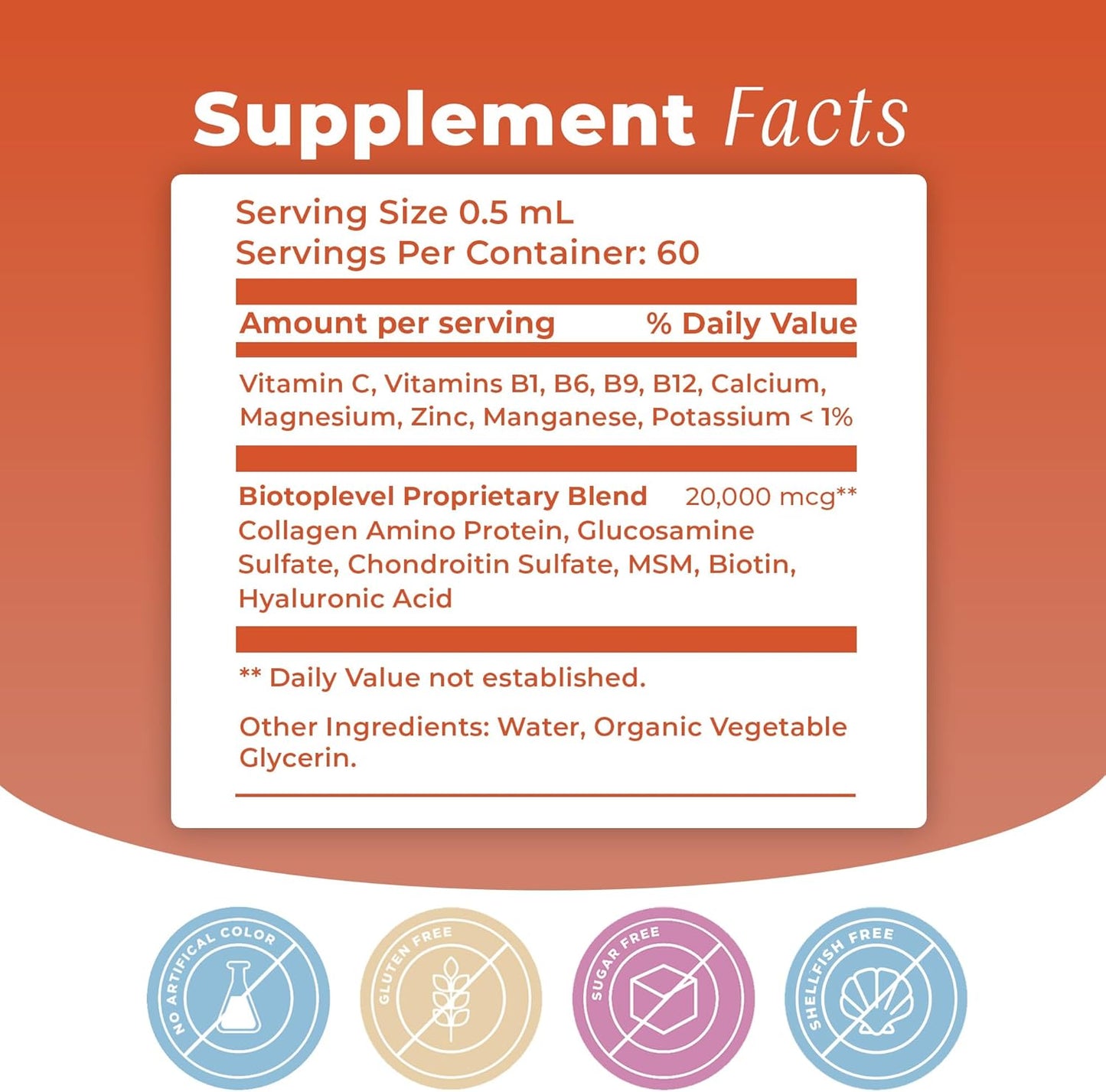 BIOTOPLEVEL Best Combination (Bundle) for The Good Health of Joints, Bones, Muscles, Hair, Skin and Nails - Glucosamine, Chondroitin, Collagen, Biotin, Hyaluronic Acid, MSM and Vitamin C