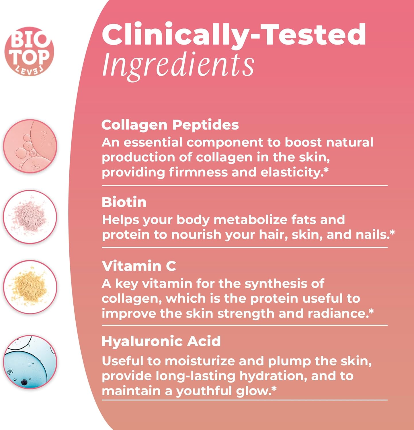 BIOTOPLEVEL Best Combination (Bundle) for The Good Health of Joints, Bones, Muscles, Hair, Skin and Nails - Glucosamine, Chondroitin, Collagen, Biotin, Hyaluronic Acid, MSM and Vitamin C