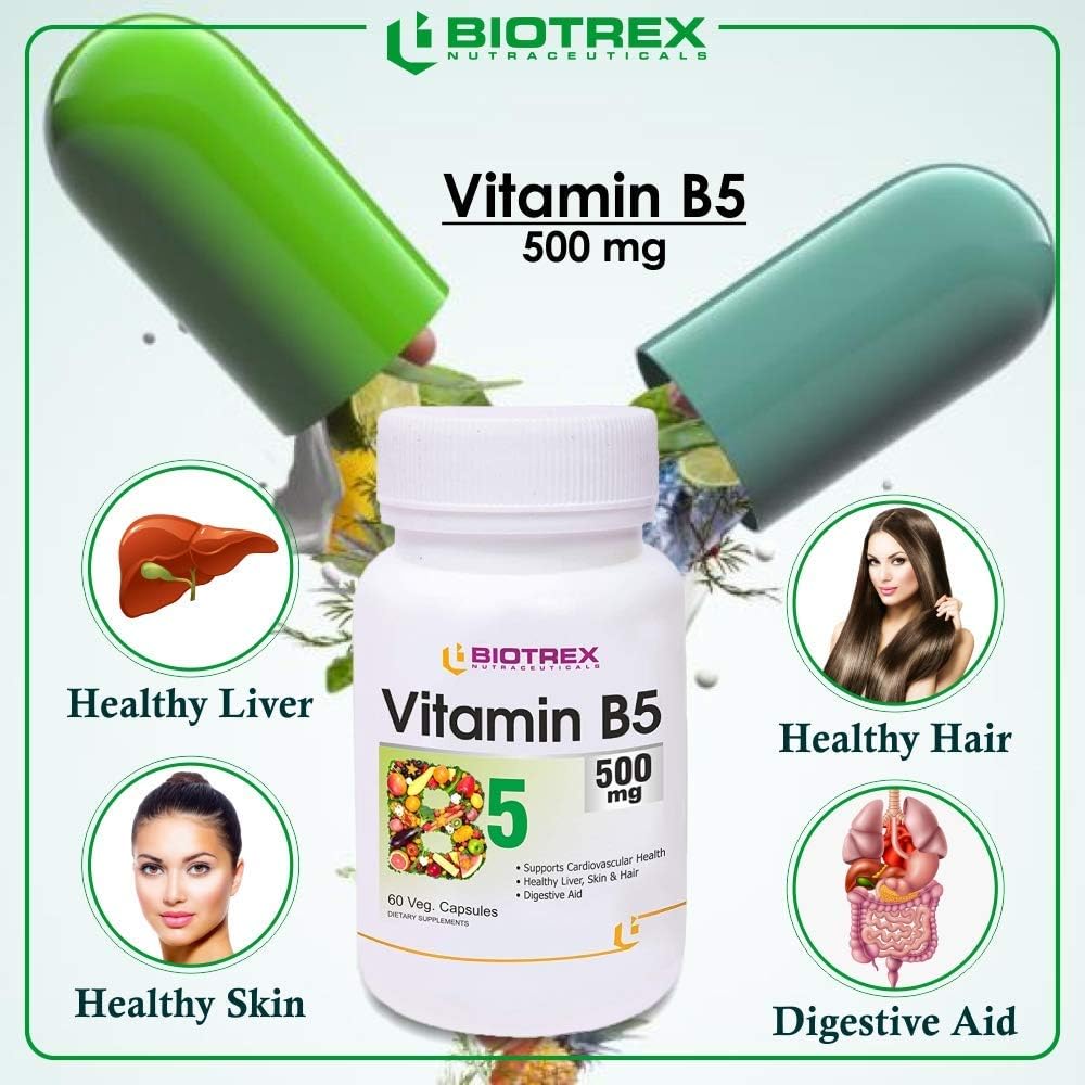 Biotrex Nutraceuticals Panihari Vitamin B5 Supplement - 500mg, 60 Vegetarian Capsules