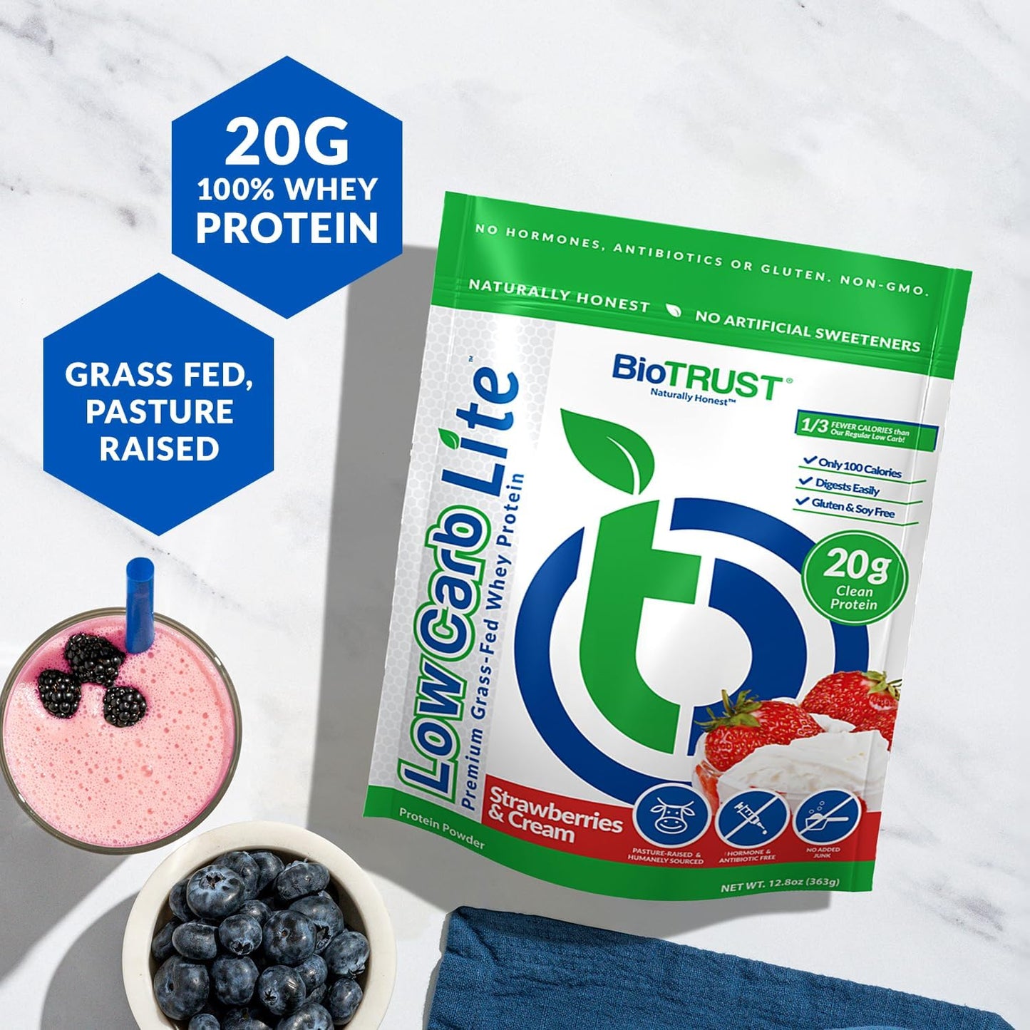 BioTrust Low Carb Lite Whey Protein Isolate with Digestive Enzymes - 20g Protein, 100 Calories, Non-GMO, Soy and Gluten-Free