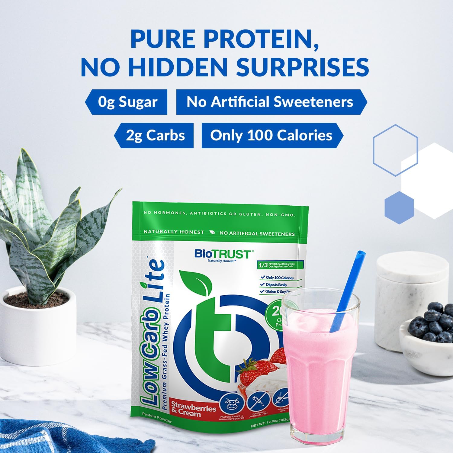 BioTrust Low Carb Lite Whey Protein Isolate with Digestive Enzymes - 20g Protein, 100 Calories, Non-GMO, Soy and Gluten-Free