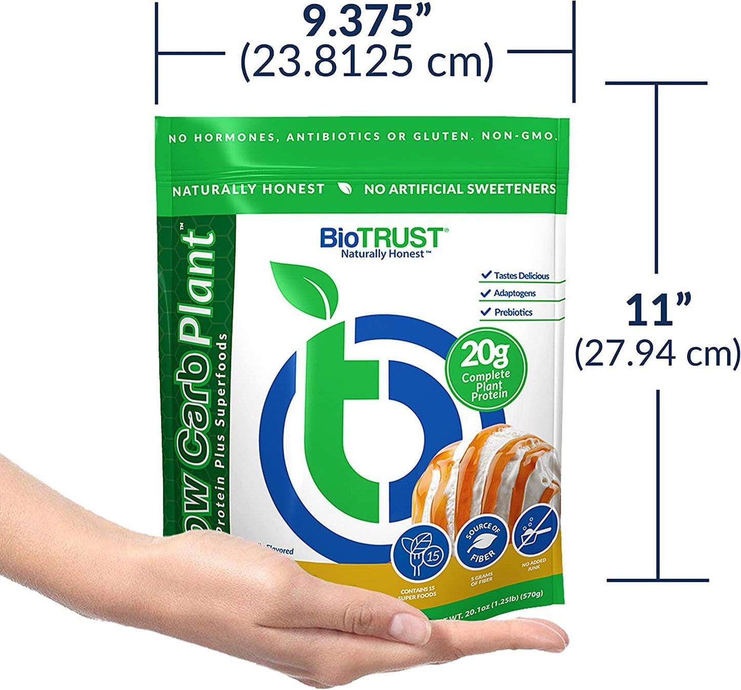 BioTrust Low Carb Plant Protein Shake - Vanilla Caramel Flavor, 20g Protein, 5g Fiber, 15 Superfoods, Vegan & Dairy-Free - 14 Servings