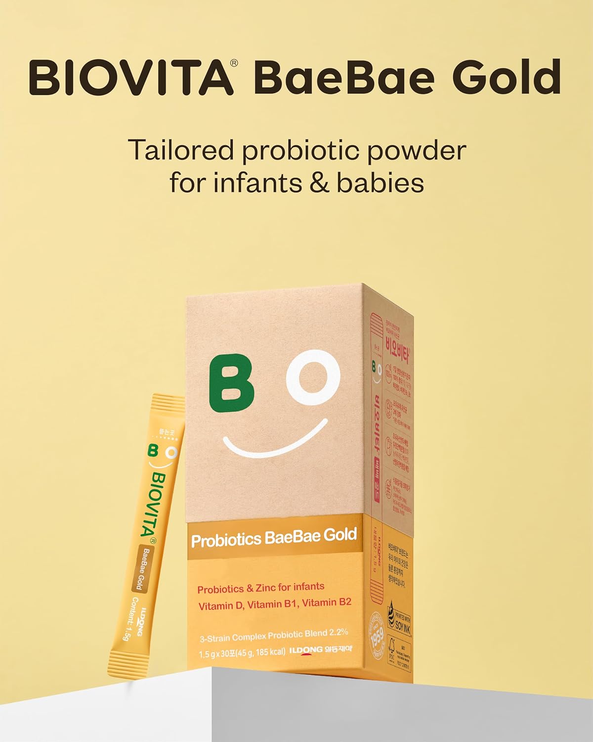 BIOVITA Baby Probiotics Powder: 30 Sticks for 30 Days. Immune & Digestive Support for Babies with Vitamin B, D, and Zinc.