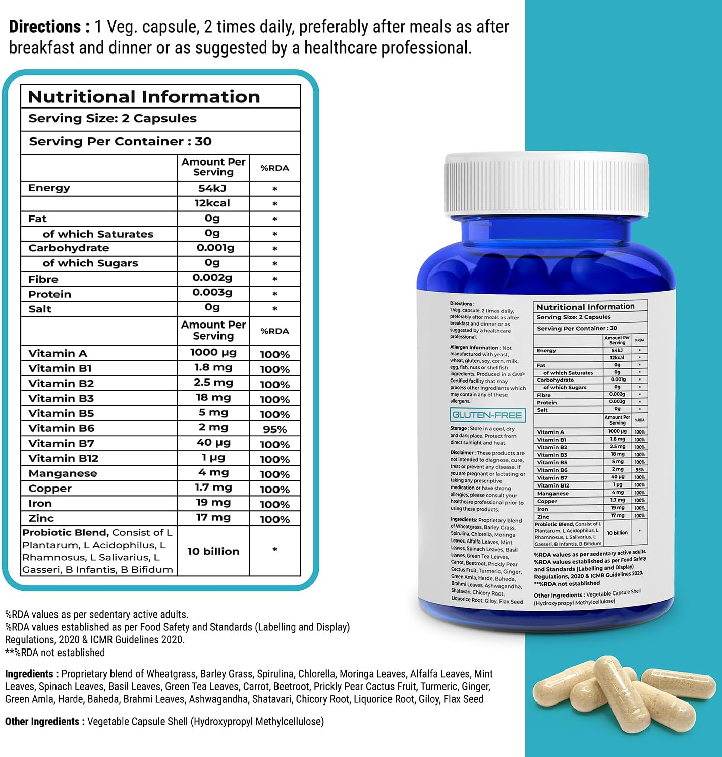 Biovitalia Organics Multivitamin Probiotic Supplement Boosts Immunity & Digestion - 60 Veg Capsules - BoostGo Australia