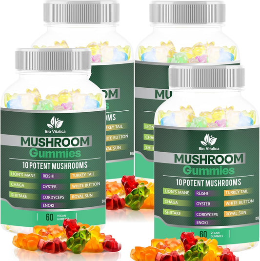 BioVitalica Mushroom Gummies for Adults - Lions Mane & 10 Blend Mushrooms Complex - Reishi, Chaga, Cordyceps, Turkey Tail, & More - Parental Supplement
