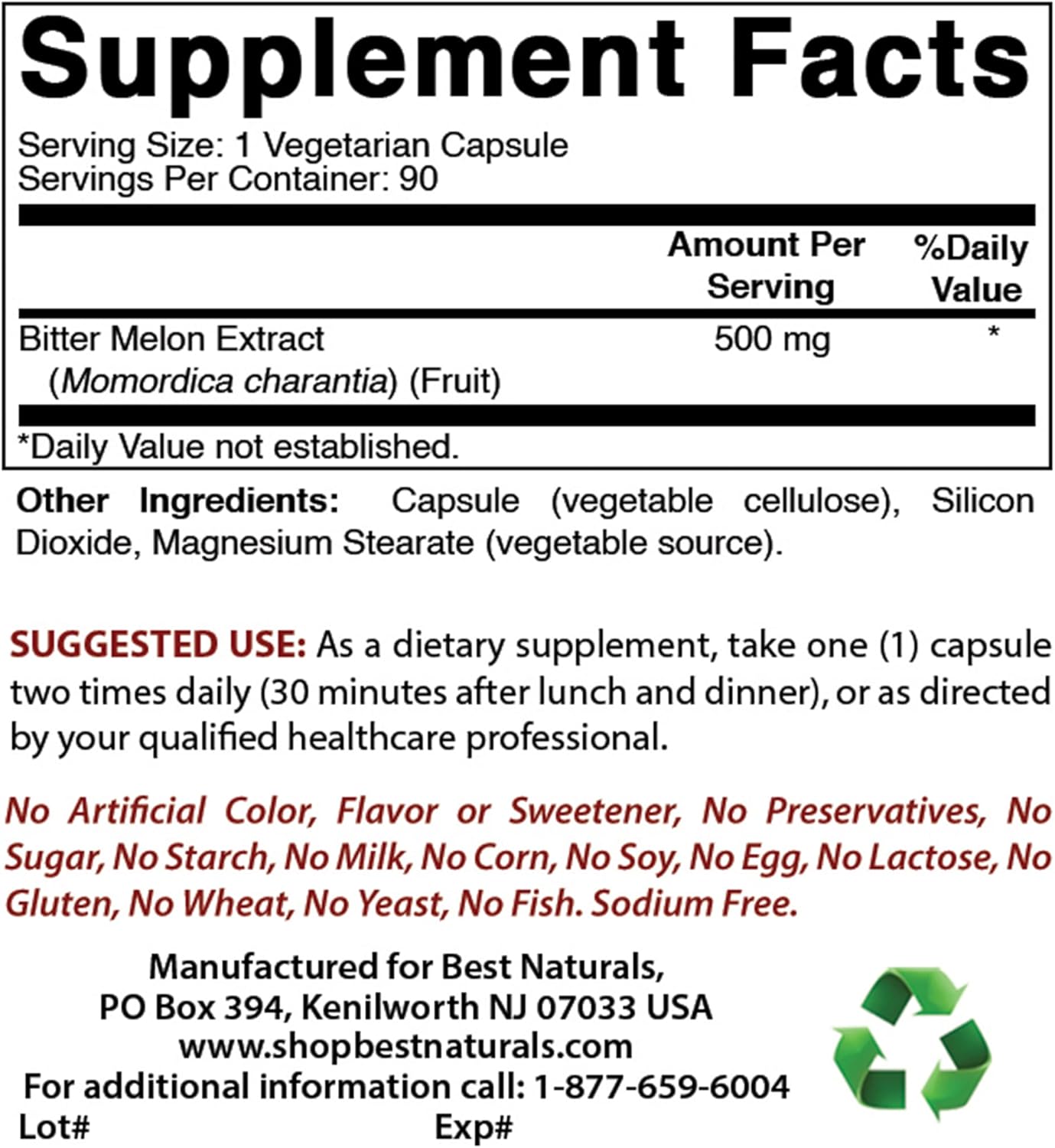 Bitter Melon 500 mg 90 Vcaps (Pack of 180) - Premium Natural Supplement for Blood Sugar Support