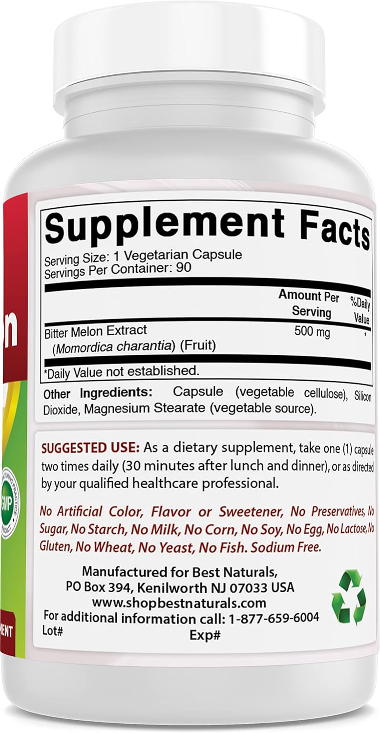 Bitter Melon 500 mg 90 Vcaps (Pack of 180) - Premium Natural Supplement for Blood Sugar Support