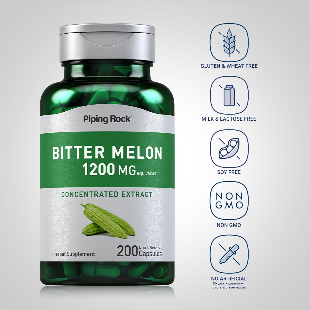 Bitter Melon Capsules 1200mg | 200 Count | Momordica Charantia Extract | Herbal Supplement | Non-GMO, Gluten Free