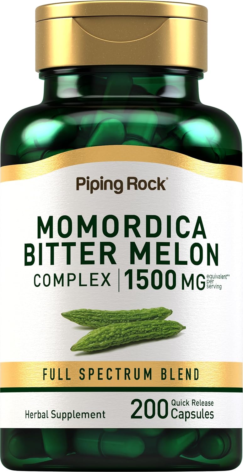 Bitter Melon Capsules 1500mg | 200 Count | Momordica Charantia Extract | Complex Supplement | Non-GMO, Gluten Free | Piping Rock