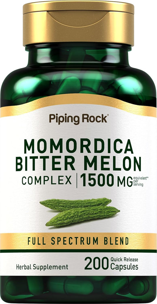 Bitter Melon Capsules 1500mg | 200 Count | Momordica Charantia Extract | Complex Supplement | Non-GMO, Gluten Free | Piping Rock