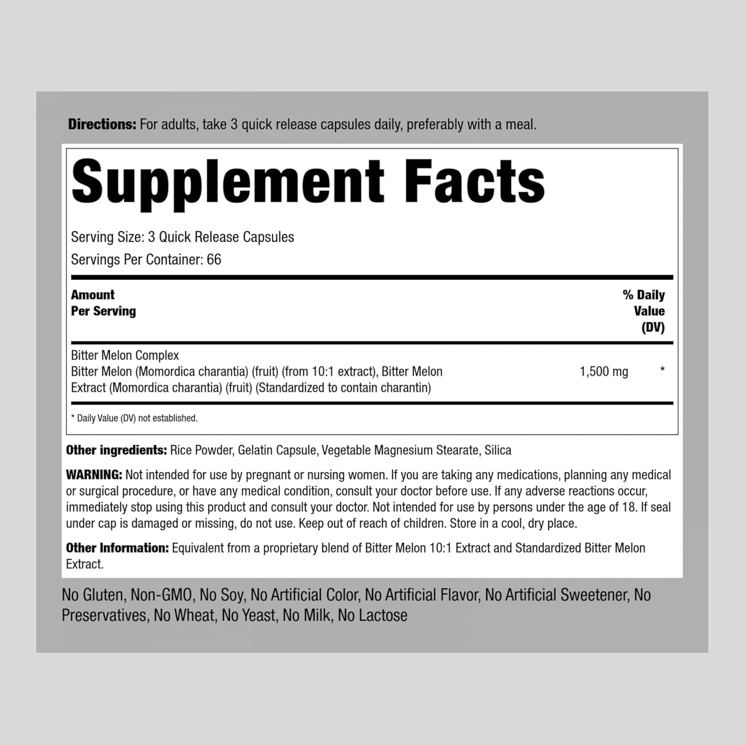 Bitter Melon Capsules 1500mg | 200 Count | Momordica Charantia Extract | Complex Supplement | Non-GMO, Gluten Free | Piping Rock