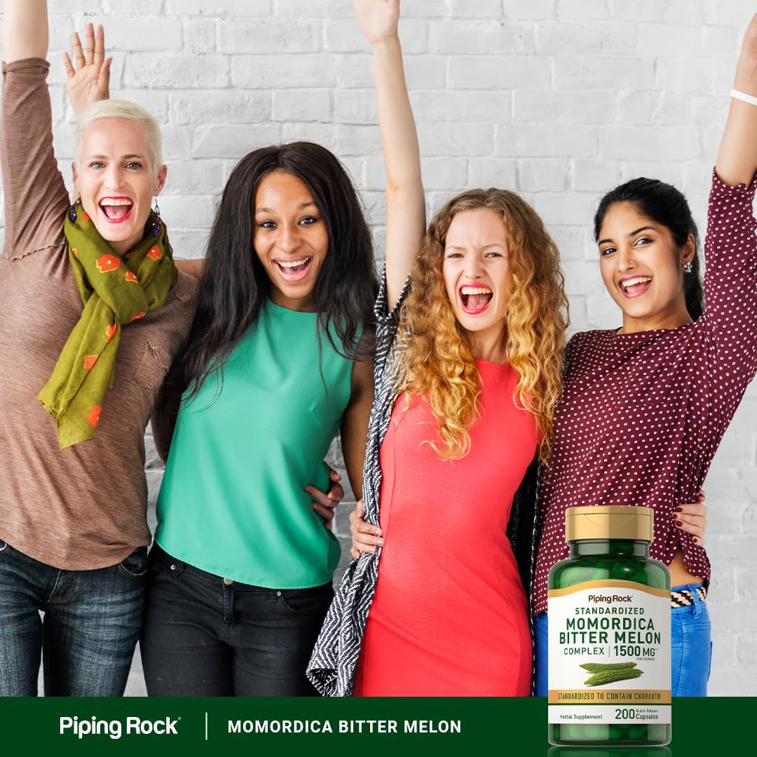 Bitter Melon Capsules 1500mg | 200 Count | Momordica Charantia Extract | Complex Supplement | Non-GMO, Gluten Free | Piping Rock