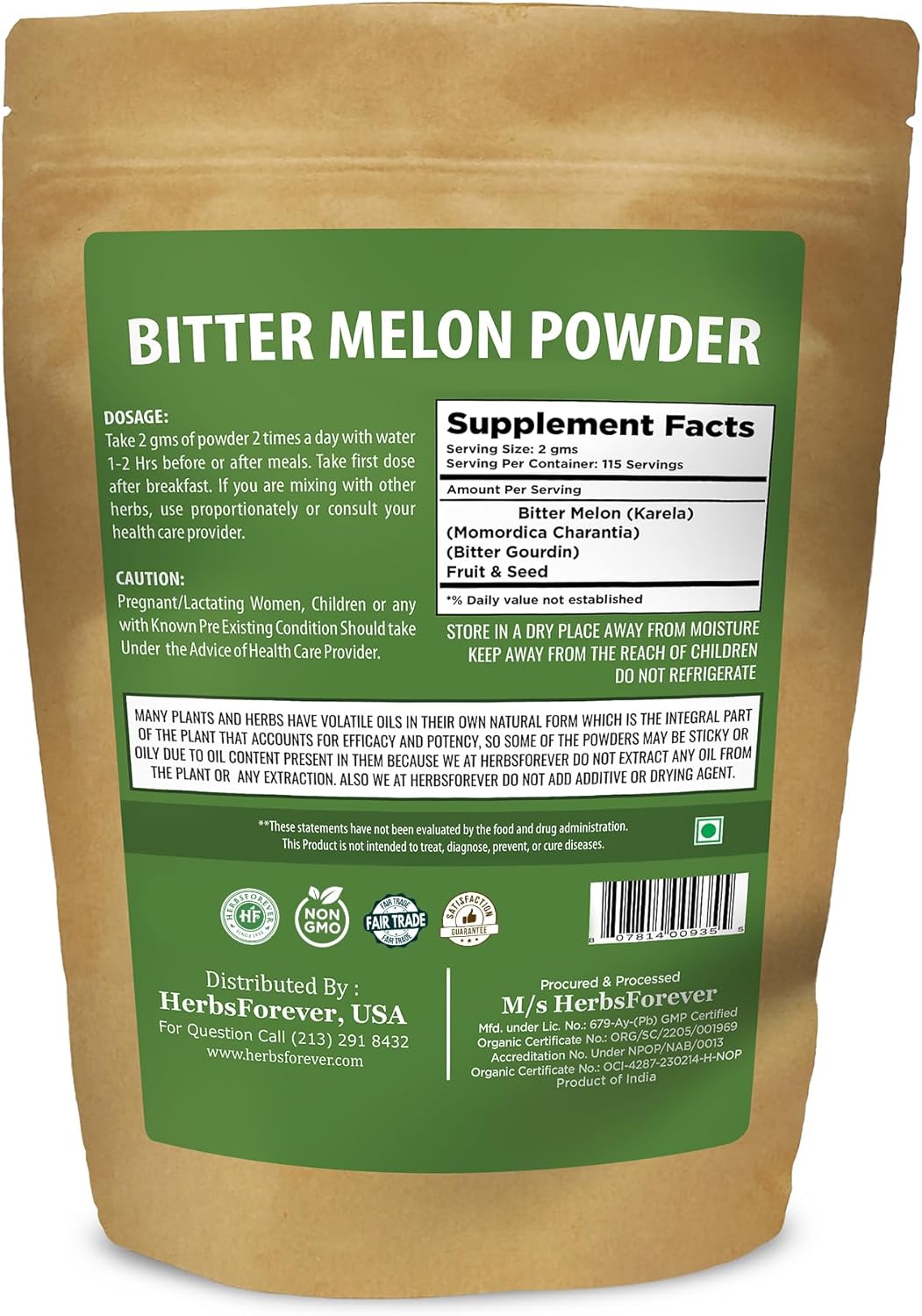 Bitter Melon Powder - Vitamin C Rich Karela Powder 230g, Non GMO, Vegan - Herbsforever